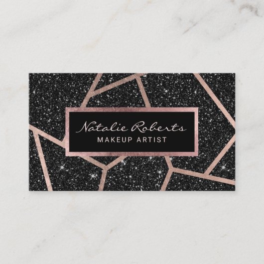 Roos Gold Geometric Black Glitter Beauty Salon Visitekaartje (Voorkant)