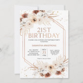 Roos Gold Geometric Boho Floral 21-jarig feest Kaart (Voorkant)