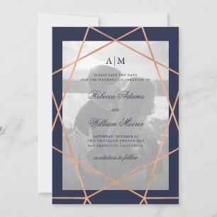 Roos Gold Geometric en Midnight Blue Foto Save The Date