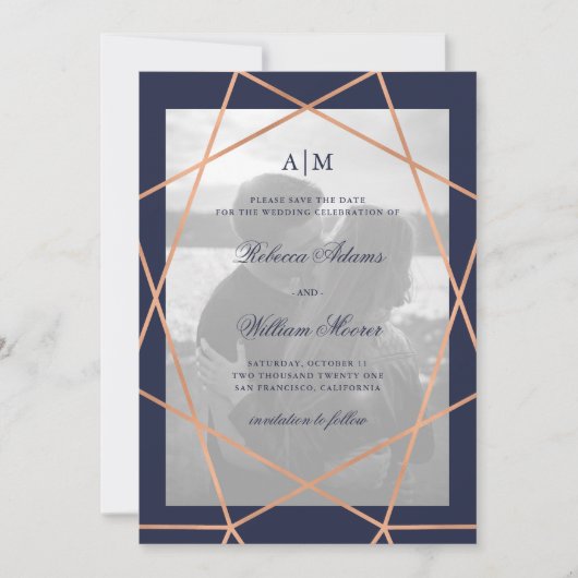 Roos Gold Geometric en Midnight Blue | Foto Save The Date (Voorkant)
