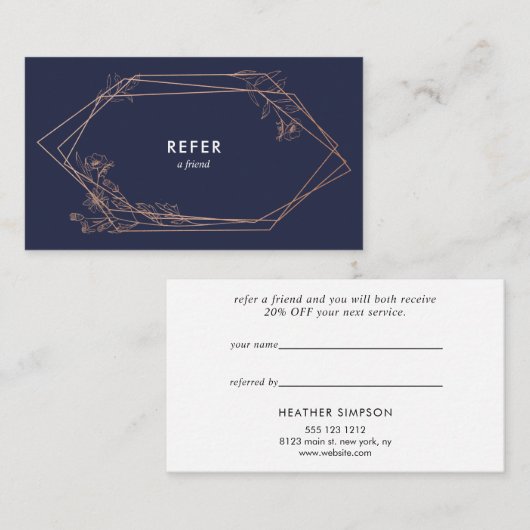 Roos Gold Geometric Floral Aanbevelingskaartje (Voorkant / Achterkant)