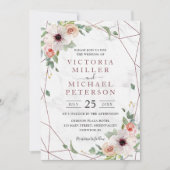 Roos Gold Geometric Floral Bohemian Pink Wedding Kaart (Voorkant)