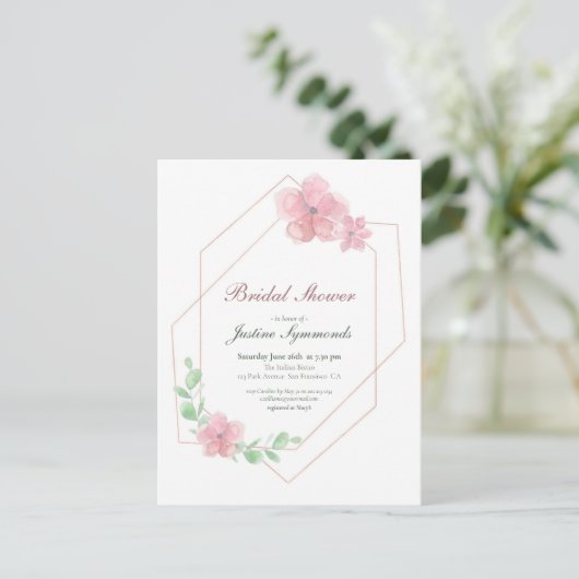 Roos Gold Geometric Floral Vrijgezellenfeest Briefkaart (Staand voorkant)