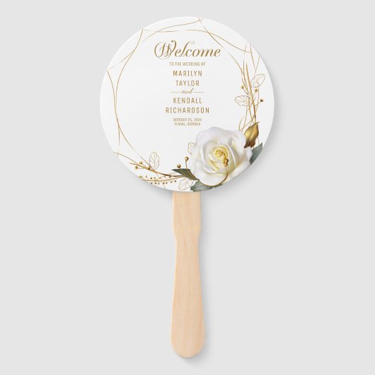 Roos Gold Geometric Floral Wedding Handwaaier (Voorkant)
