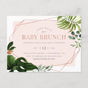 Roos Gold Geometric Greenery Baby Brunch Uitnodiging Briefkaart
