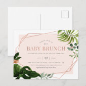 Roos Gold Geometric Greenery Baby Brunch Uitnodiging Briefkaart (Voorkant / Achterkant)