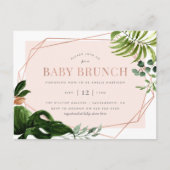 Roos Gold Geometric Greenery Baby Brunch Uitnodiging Briefkaart (Voorkant)