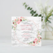 Roos Gold Geometric Marble Floral Square Weddensch Kaart (Staand voorkant)
