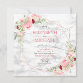 Roos Gold Geometric Marble Floral Square Weddensch Kaart (Voorkant)