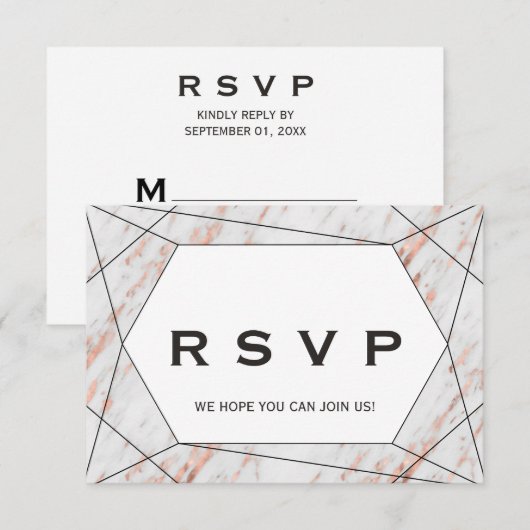Roos Gold Geometric Marble Menu Keuze RSVP Kaart (Voorkant / Achterkant)