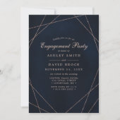 Roos Gold Geometric Midnight Blue Engagement Party Kaart (Voorkant)