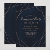 Roos Gold Geometric Midnight Blue Engagement Party Kaart (Voorkant / Achterkant)