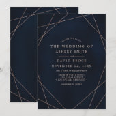 Roos Gold Geometric Midnight Blue Weddenschap Kaart (Voorkant / Achterkant)