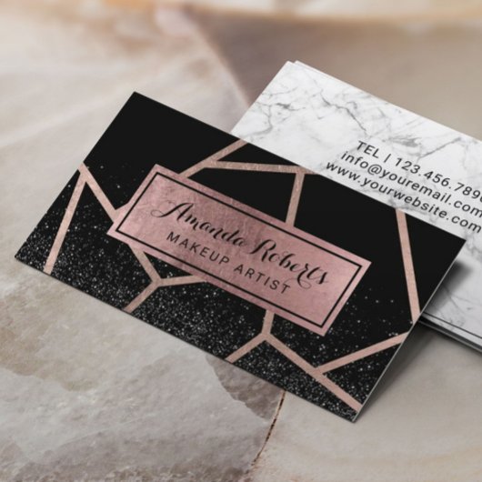 Roos Gold Geometric Modern Zwart Glitter Salon Visitekaartje