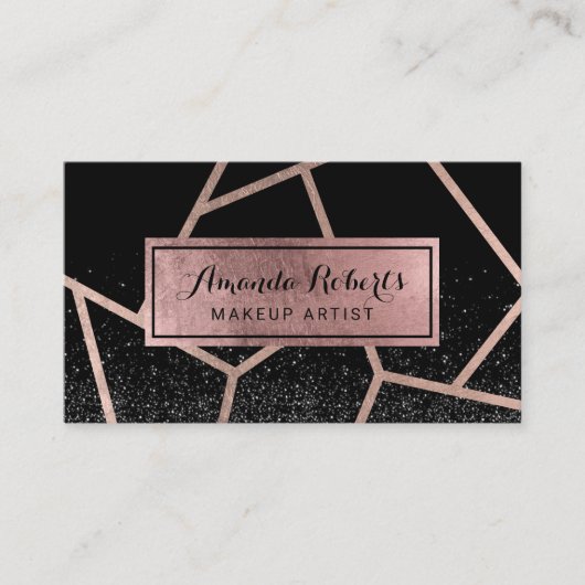 Roos Gold Geometric Modern Zwart Glitter Salon Visitekaartje (Voorkant)