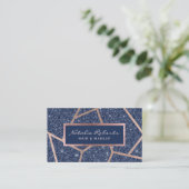 Roos Gold Geometric Navy Blue Glitter Beauty Salon Visitekaartje (Staand voorkant)