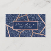 Roos Gold Geometric Navy Blue Glitter Beauty Salon Visitekaartje (Voorkant)