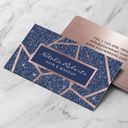 Roos Gold Geometric Navy Blue Glitter Beauty Salon Visitekaartje