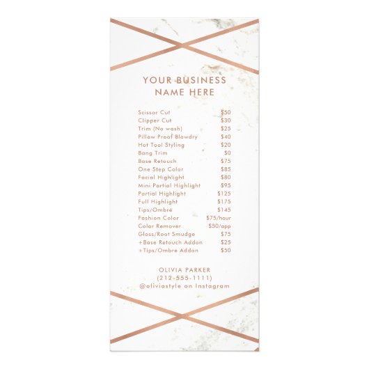 Roos Gold Geometric op Marmeren Prijslijst Service Reclamekaart (Voorkant)