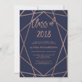 Roos Gold Geometric op Navy Blue Graduation Party Kaart (Voorkant)