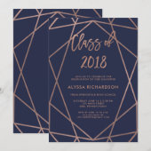 Roos Gold Geometric op Navy Blue Graduation Party Kaart (Voorkant / Achterkant)