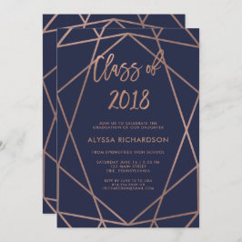 Roos Gold Geometric op Navy Blue Graduation Party Kaart