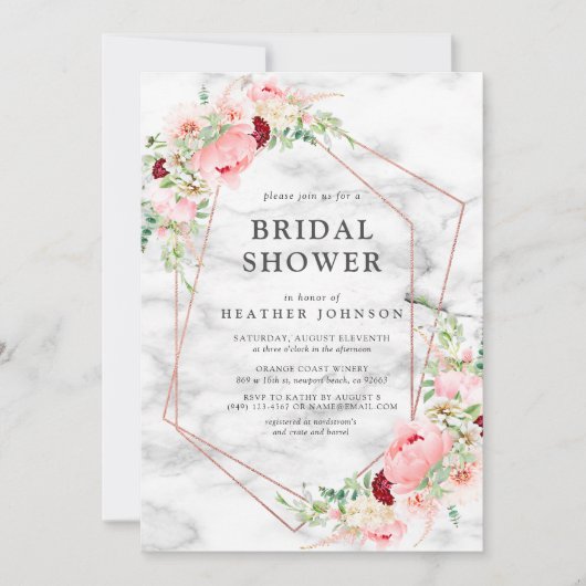 Roos Gold Geometric Pink Floral Vrijgezellenfeest Kaart (Voorkant)