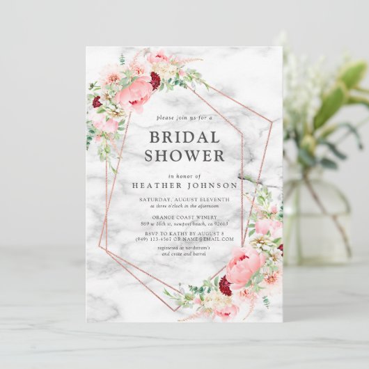 Roos Gold Geometric Pink Floral Vrijgezellenfeest Kaart (Staand voorkant)