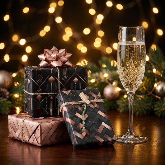 Roos Gold Geometrics op mat zwart ontwerp Inpakpapier Vel