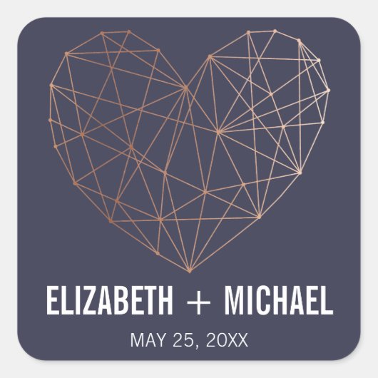 Roos Gold Geometrisch hart gepersonaliseerd gunsti Vierkante Sticker (Voorkant)