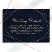 Roos Gold Geometrische Midnight Blue bruiloft Deta Informatiekaartje