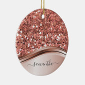 Roos Gold gepersonaliseerde handgeschreven glitter Keramisch Ornament (Rechts)