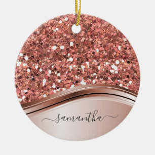 Roos Gold gepersonaliseerde handgeschreven glitter Keramisch Ornament