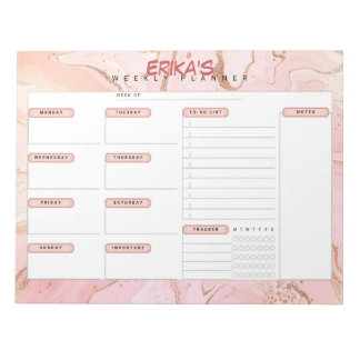 Roos Gold gepersonaliseerde weekplanner Notitieblok