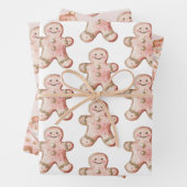 Roos Gold Gingerbread Cookie Kerstbomen Inpakpapier Vel (In situ)