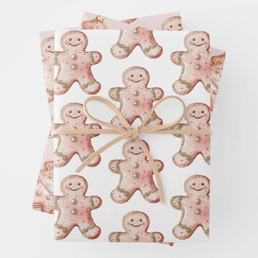 Roos Gold Gingerbread Cookie Kerstbomen Inpakpapier Vel (In situ)