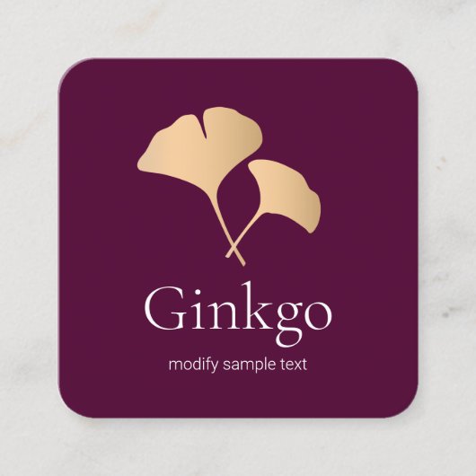 Roos Gold Ginkgo Leaf Logo Vierkante Visitekaartje (Voorkant)