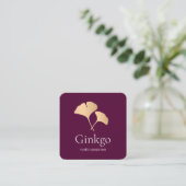 Roos Gold Ginkgo Leaf Logo Vierkante Visitekaartje (Staand voorkant)