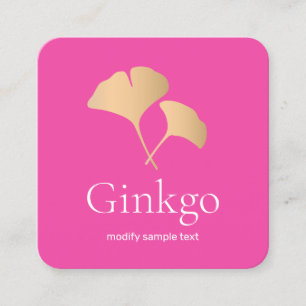 Roos Gold Ginkgo Logo Roze Beauty Salon Vierkante Visitekaartje
