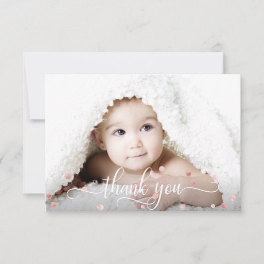 Roos Gold GIRL Baby shower DANK U Foto Bedankkaart (Voorkant)