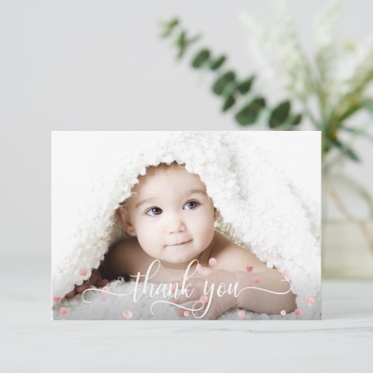 Roos Gold GIRL Baby shower DANK U Foto Bedankkaart (Staand voorkant)