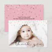 Roos Gold GIRL Baby shower DANK U Foto + Tekst Bedankkaart (Voorkant / Achterkant)