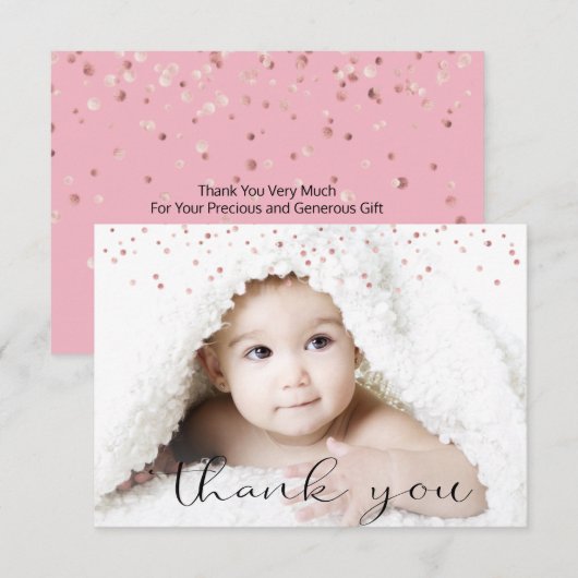 Roos Gold GIRL Baby shower DANK U Foto + Tekst Bedankkaart (Voorkant / Achterkant)