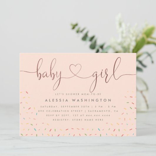 Roos Gold Girl Baby shower, zoet kleurrijk Kaart (Staand voorkant)