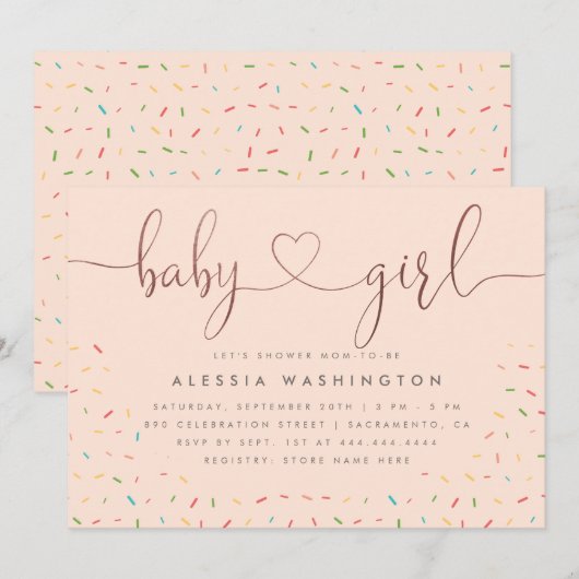 Roos Gold Girl Baby shower, zoet kleurrijk Kaart (Voorkant / Achterkant)