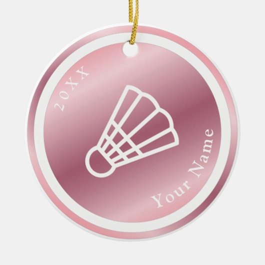 Roos Gold Girls Badminton Theme Name & Year Pink Keramisch Ornament (Voorkant)