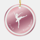 Roos Gold Girls Ballerina Dancer Name & Year Pink Keramisch Ornament (Voorkant)