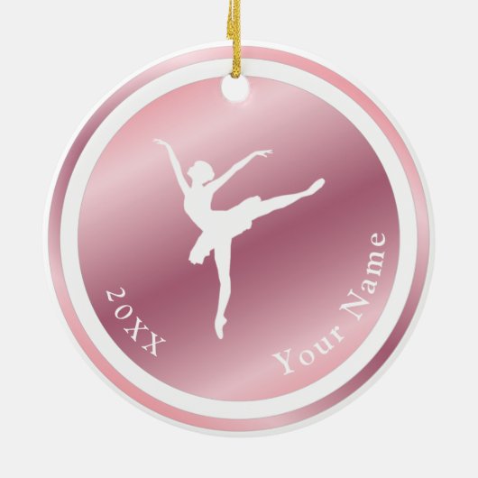 Roos Gold Girls Ballerina Dancer Name & Year Pink Keramisch Ornament (Achterkant)