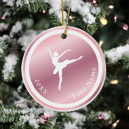 Roos Gold Girls Ballerina Dancer Name & Year Pink Keramisch Ornament