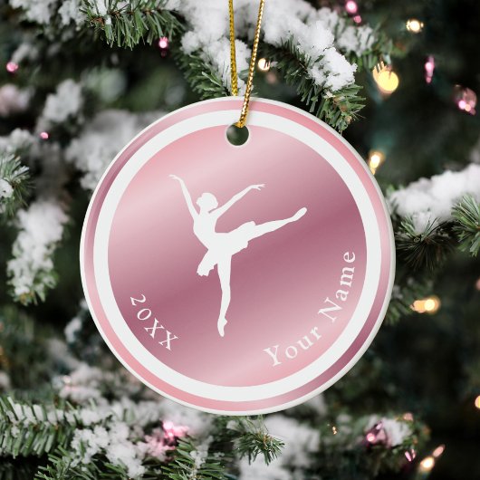 Roos Gold Girls Ballerina Dancer Name & Year Pink Keramisch Ornament